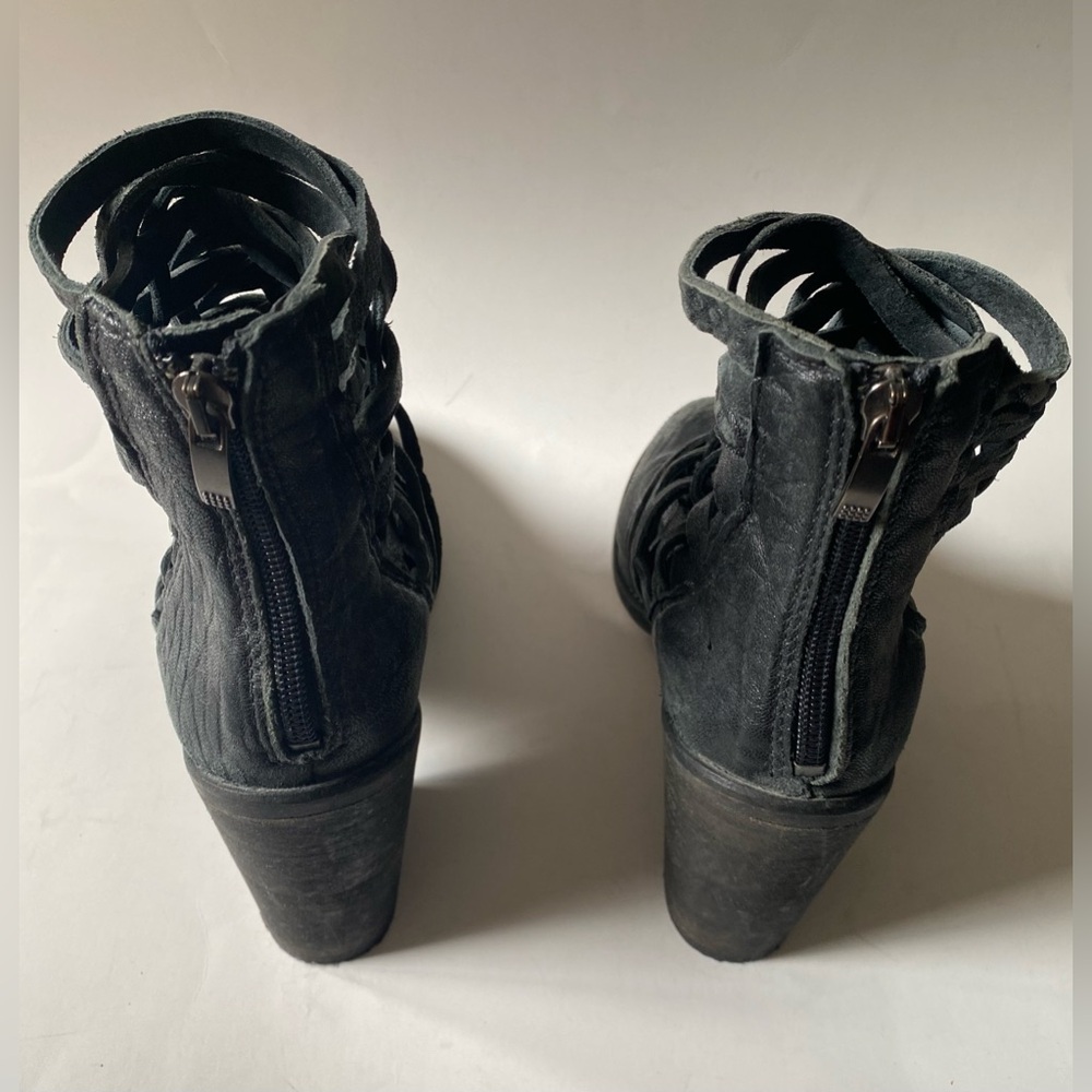 Free People Carrera Stacked Heel Black Boots Braided Size 38 Distressed Bohemian - Picture 6 of 13